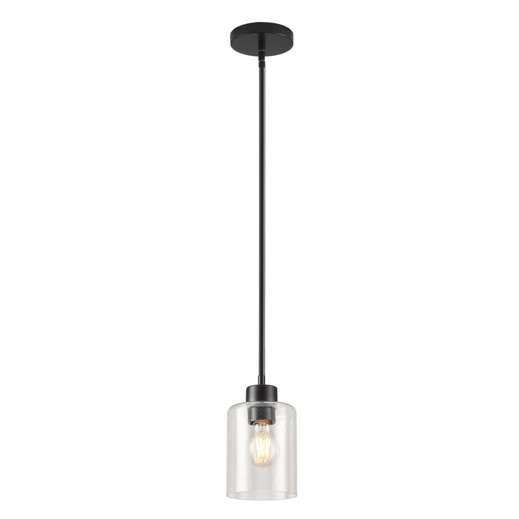 Modern Black Farmhouse Clear Glass Cylinder Pendant Light Fixture,Island Lights for Kitchen,Mini Pendant Lighting for Kitchen Island Decor - 4.75 Inch Shade 58 Inch Cord (Black 2 Pack)