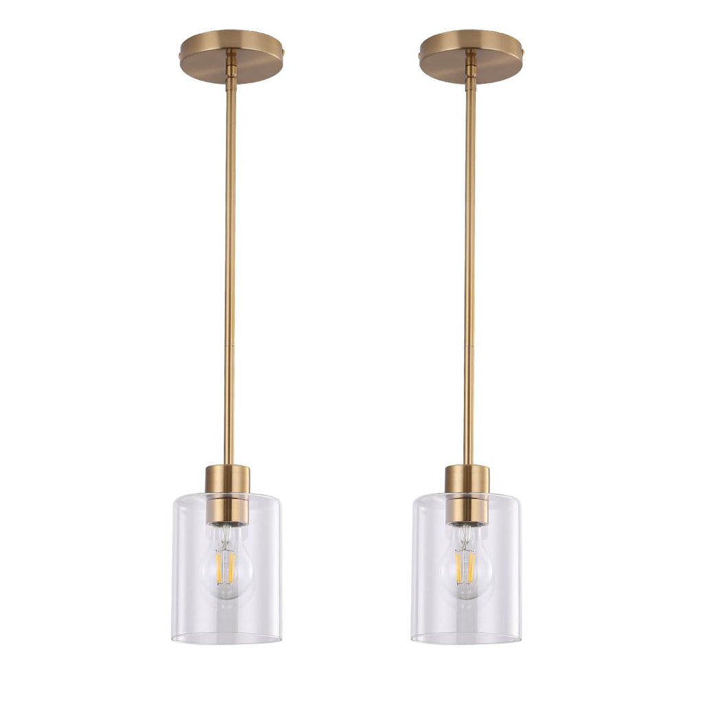 Modern Black Farmhouse Clear Glass Cylinder Pendant Light Fixture,Island Lights for Kitchen,Mini Pendant Lighting for Kitchen Island Decor - 4.75 Inch Shade 58 Inch Cord (Black 2 Pack)