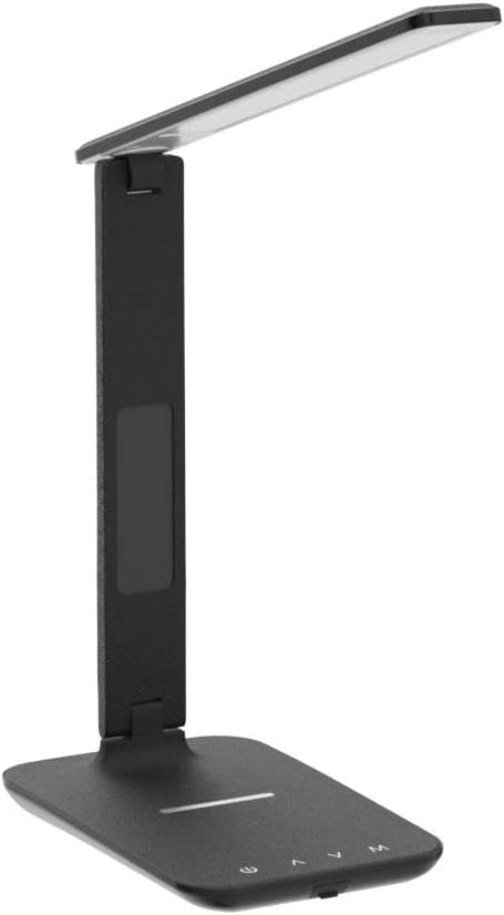 Dimmable LED Desk Lamp with Wireless & USB Charging, Clock Calendar Thermometer for Home Office
