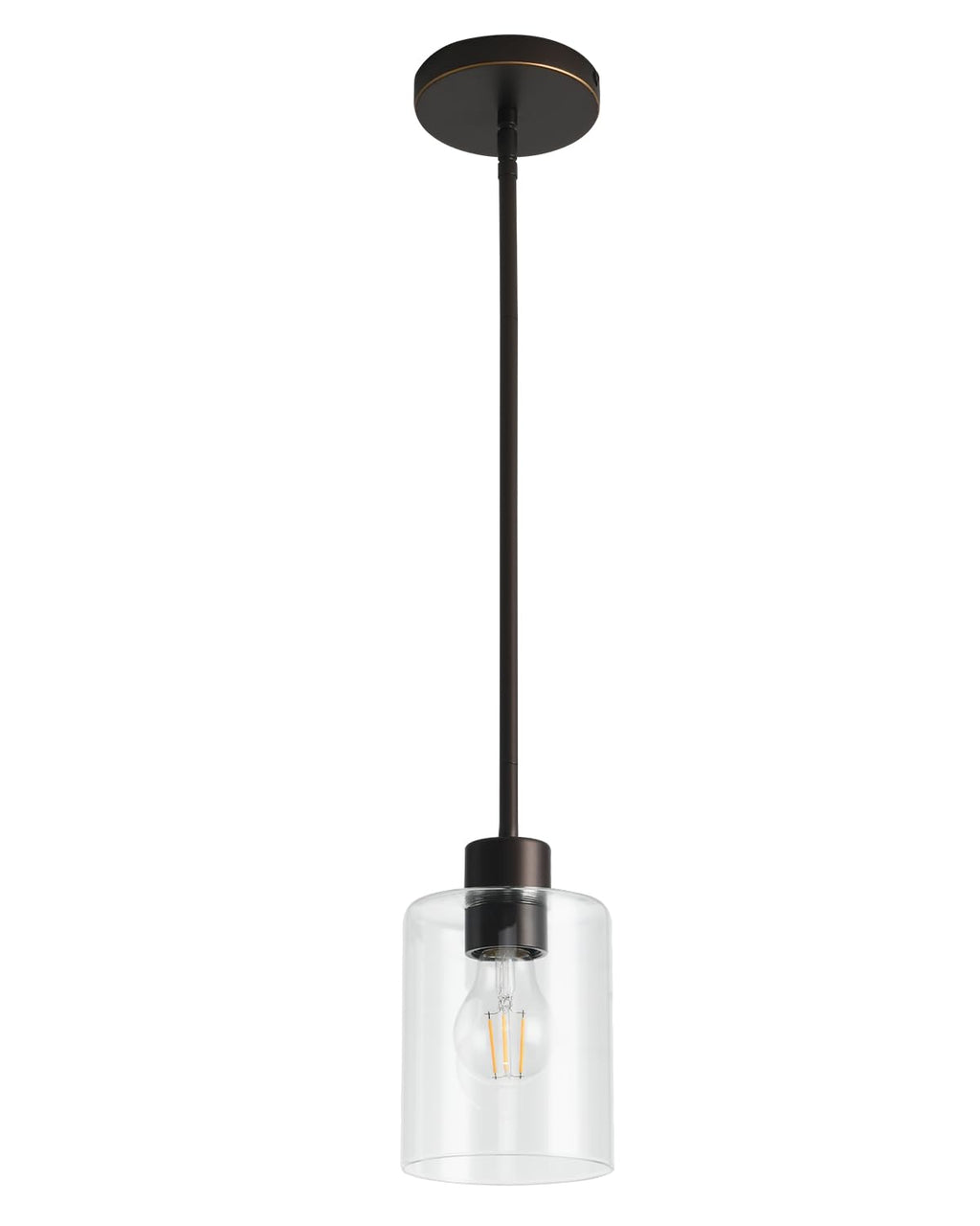 Modern Black Farmhouse Clear Glass Cylinder Pendant Light Fixture,Island Lights for Kitchen,Mini Pendant Lighting for Kitchen Island Decor - 4.75 Inch Shade 58 Inch Cord (Black 2 Pack)