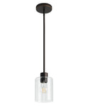 Modern Black Farmhouse Clear Glass Cylinder Pendant Light Fixture,Island Lights for Kitchen,Mini Pendant Lighting for Kitchen Island Decor - 4.75 Inch Shade 58 Inch Cord (Black 2 Pack)