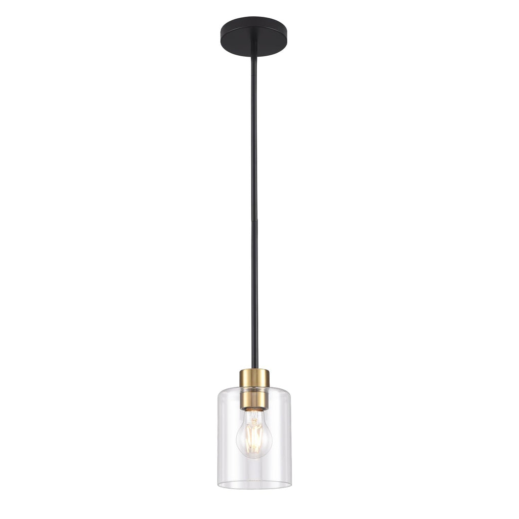 Modern Black Farmhouse Clear Glass Cylinder Pendant Light Fixture,Island Lights for Kitchen,Mini Pendant Lighting for Kitchen Island Decor - 4.75 Inch Shade 58 Inch Cord (Black 2 Pack)