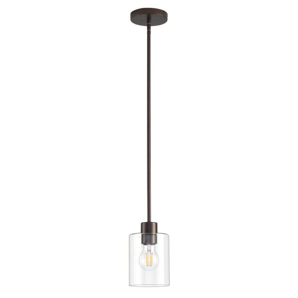 Modern Black Farmhouse Clear Glass Cylinder Pendant Light Fixture,Island Lights for Kitchen,Mini Pendant Lighting for Kitchen Island Decor - 4.75 Inch Shade 58 Inch Cord (Black 2 Pack)
