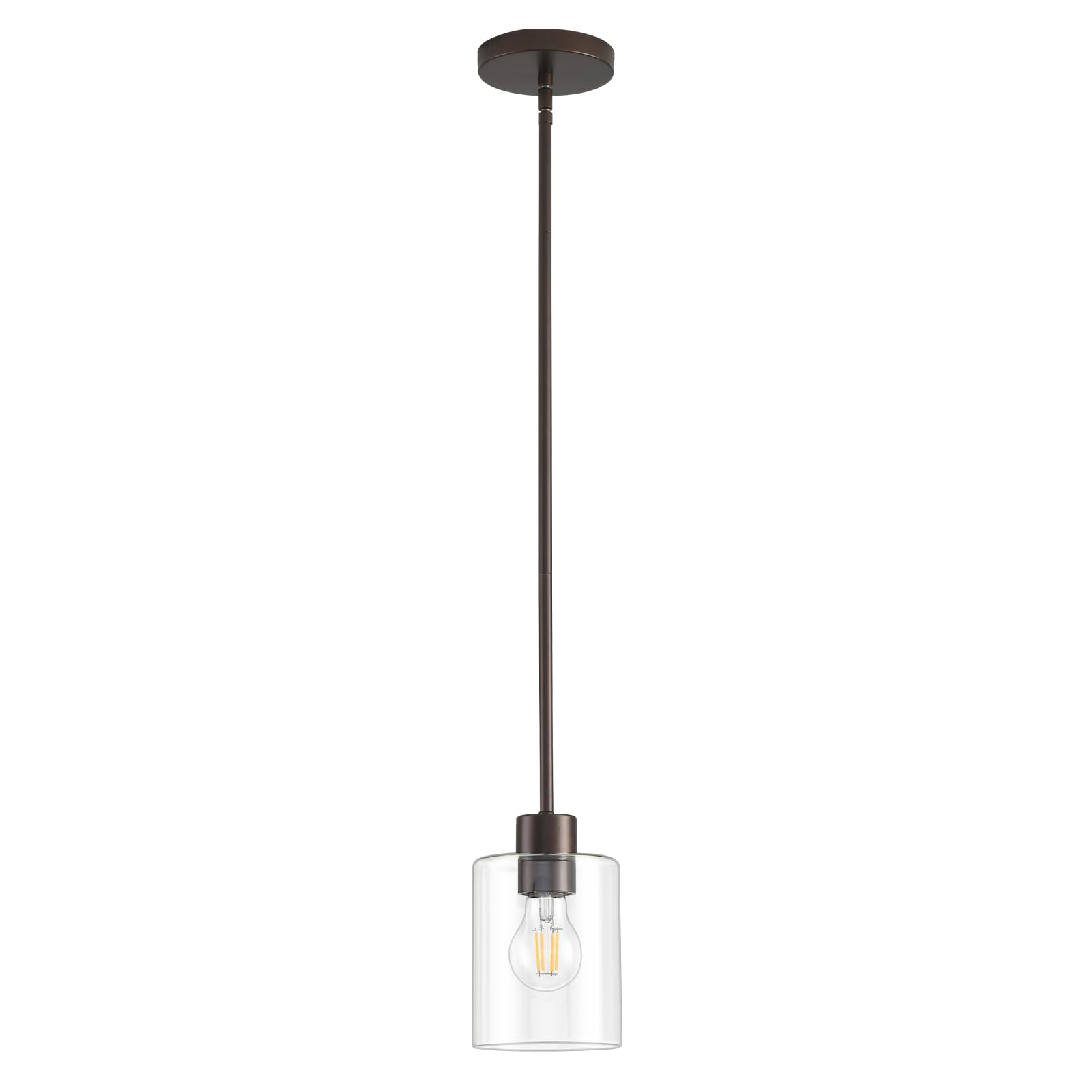 Modern Black Farmhouse Clear Glass Cylinder Pendant Light Fixture,Island Lights for Kitchen,Mini Pendant Lighting for Kitchen Island Decor - 4.75 Inch Shade 58 Inch Cord (Black 2 Pack)