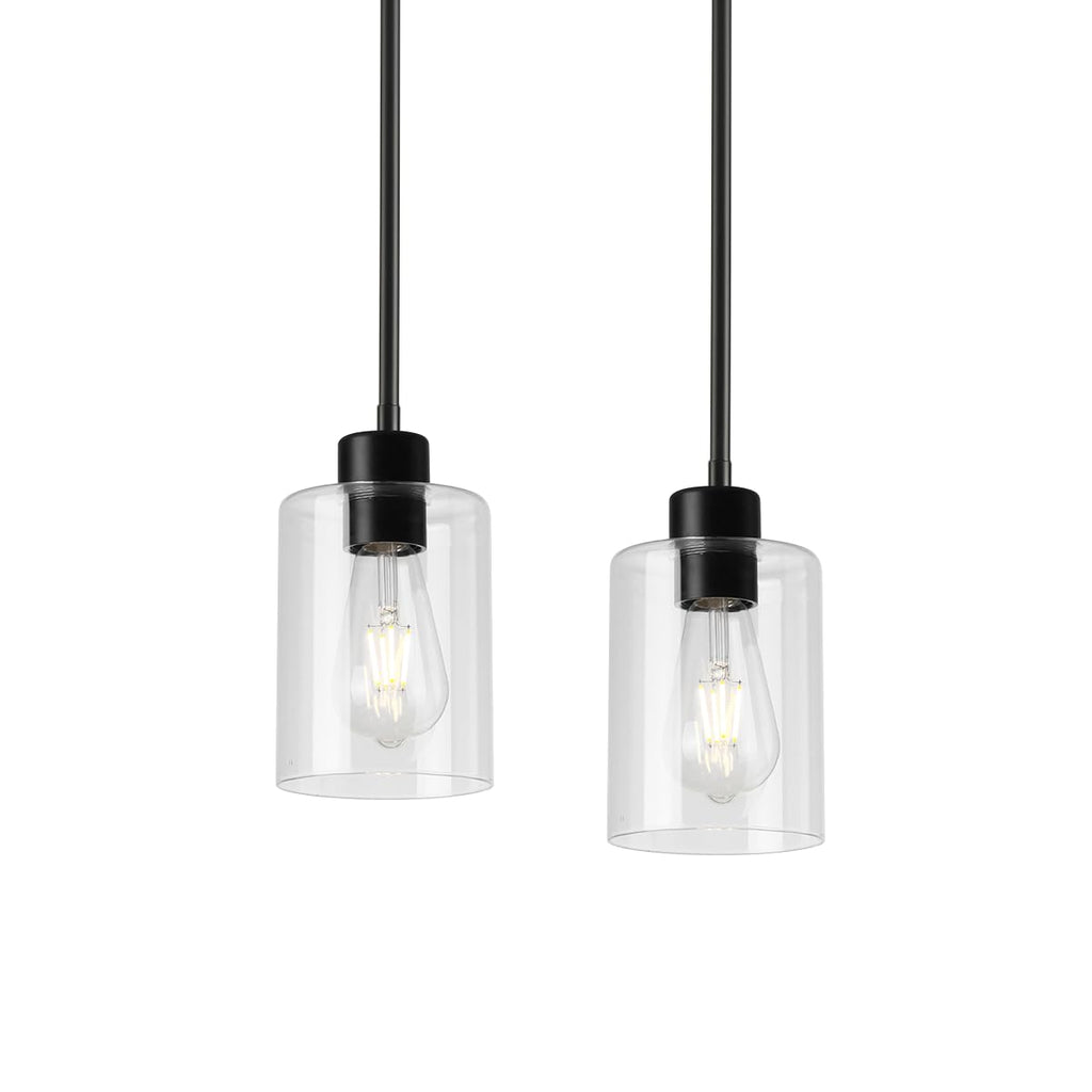 Modern Black Farmhouse Clear Glass Cylinder Pendant Light Fixture,Island Lights for Kitchen,Mini Pendant Lighting for Kitchen Island Decor - 4.75 Inch Shade 58 Inch Cord (Black 2 Pack)
