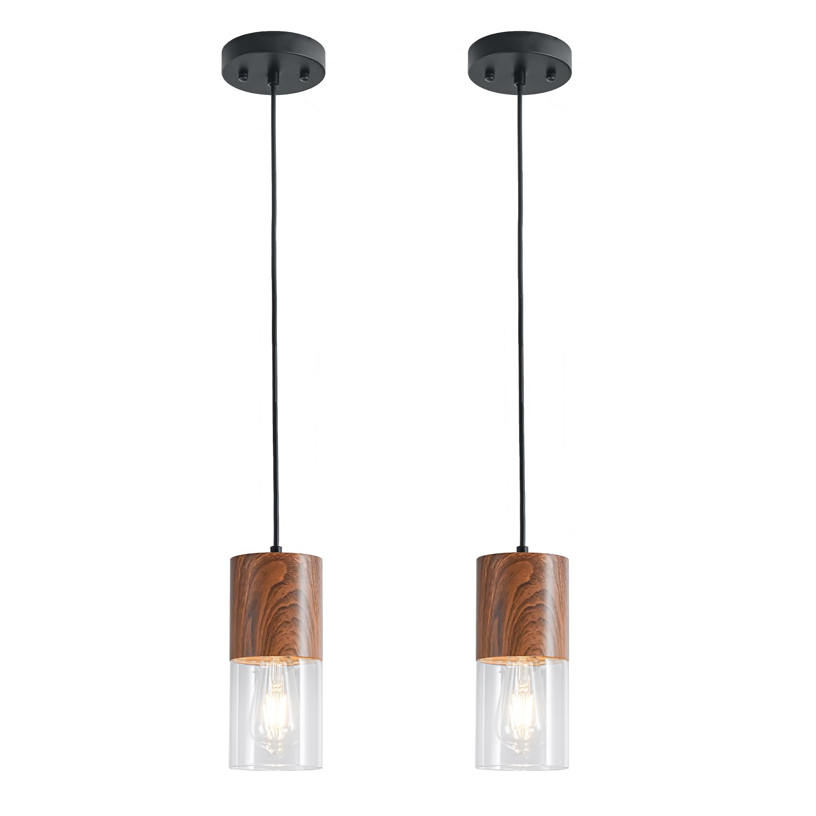 2-Pack Black Pendant Light Fixtures, Adjustable Modern Pendant Lights for Kitchen Island, Industrial Glass Pendant Lights for Dining Table Hallway Bedroom Living Room