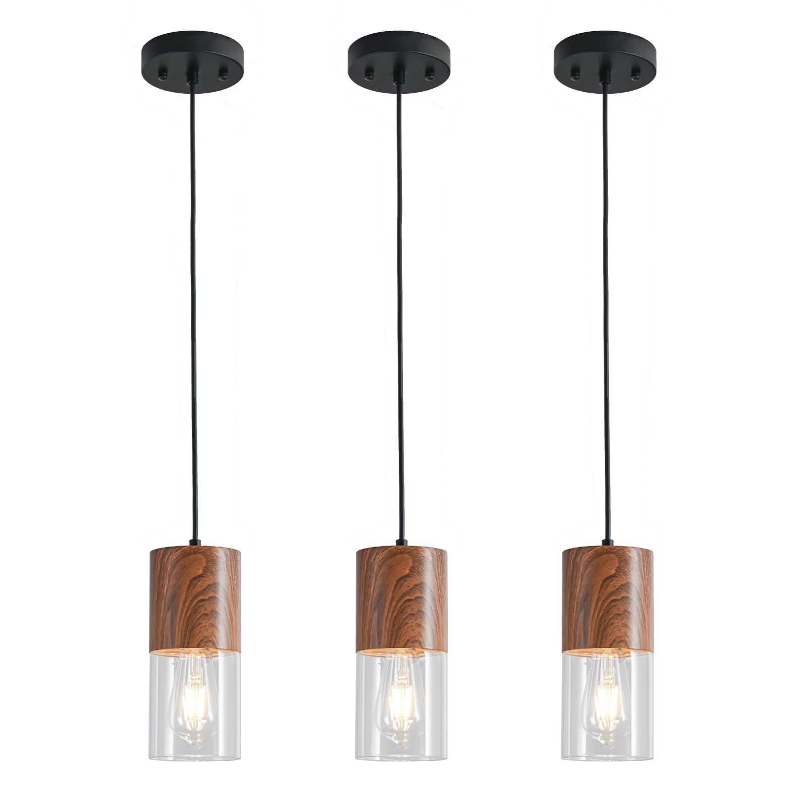 2-Pack Black Pendant Light Fixtures, Adjustable Modern Pendant Lights for Kitchen Island, Industrial Glass Pendant Lights for Dining Table Hallway Bedroom Living Room