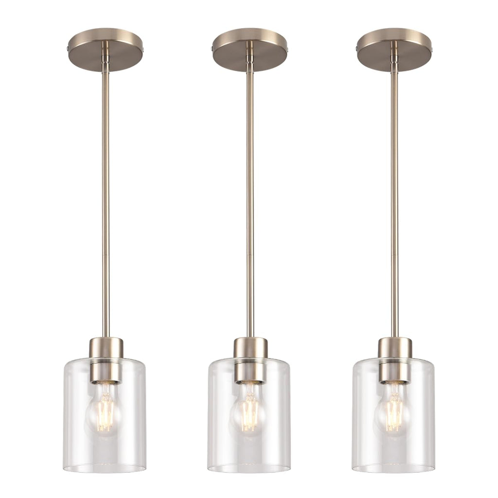 Modern Black Farmhouse Clear Glass Cylinder Pendant Light Fixture,Island Lights for Kitchen,Mini Pendant Lighting for Kitchen Island Decor - 4.75 Inch Shade 58 Inch Cord (Black 2 Pack)