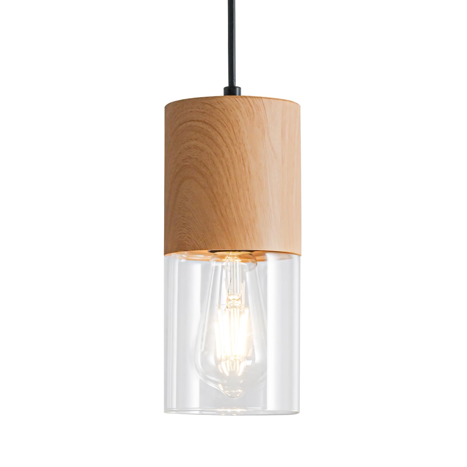 2-Pack Black Pendant Light Fixtures, Adjustable Modern Pendant Lights for Kitchen Island, Industrial Glass Pendant Lights for Dining Table Hallway Bedroom Living Room