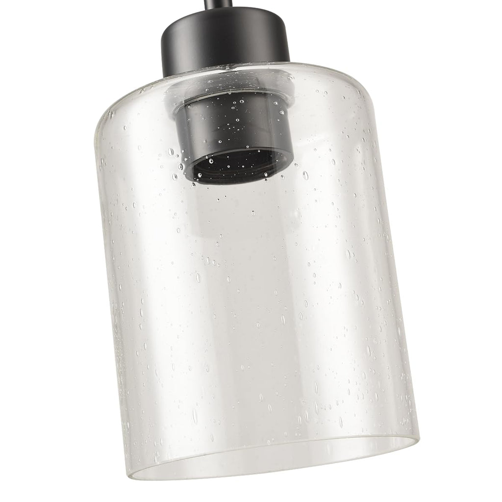 Modern Black Farmhouse Clear Glass Cylinder Pendant Light Fixture,Island Lights for Kitchen,Mini Pendant Lighting for Kitchen Island Decor - 4.75 Inch Shade 58 Inch Cord (Black 2 Pack)