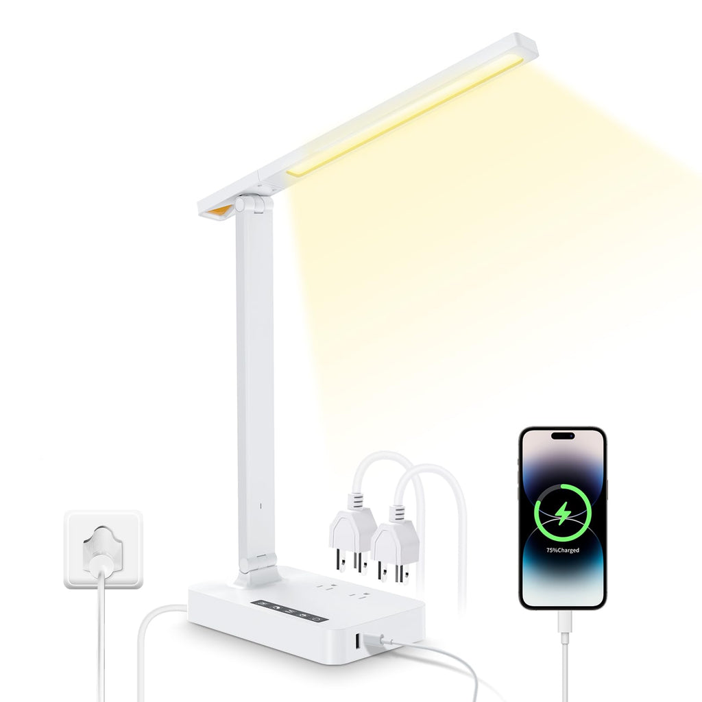 LAOPAO Desk Lamp with Wireless Charger: USB Charging Port, Table Lamp with Clock, Desk Lamps for Home Office College Dorm Room Essentials