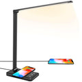 LED Desk Lamp with Wireless Charger, USB Charging Port, Desk Light with 10 Brightness, 5 Color Modes, Dimmable Eye Caring Reading Desk Lamps for Home Office, Touch Control, Auto Timer, White