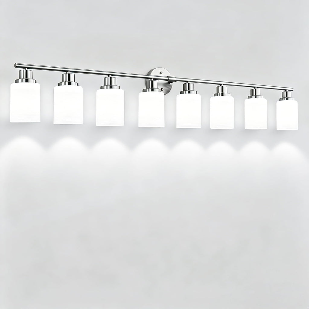4-Light Brushed Nickel Vanity Lights for Mirror, Bathroom Light Fixtures with Textured Milky White Glass Shade, Modern Kitchen Light Fixtures Wall Sconce Light - E26 Base