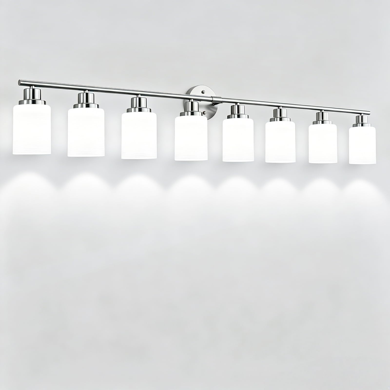 4-Light Brushed Nickel Vanity Lights for Mirror, Bathroom Light Fixtures with Textured Milky White Glass Shade, Modern Kitchen Light Fixtures Wall Sconce Light - E26 Base