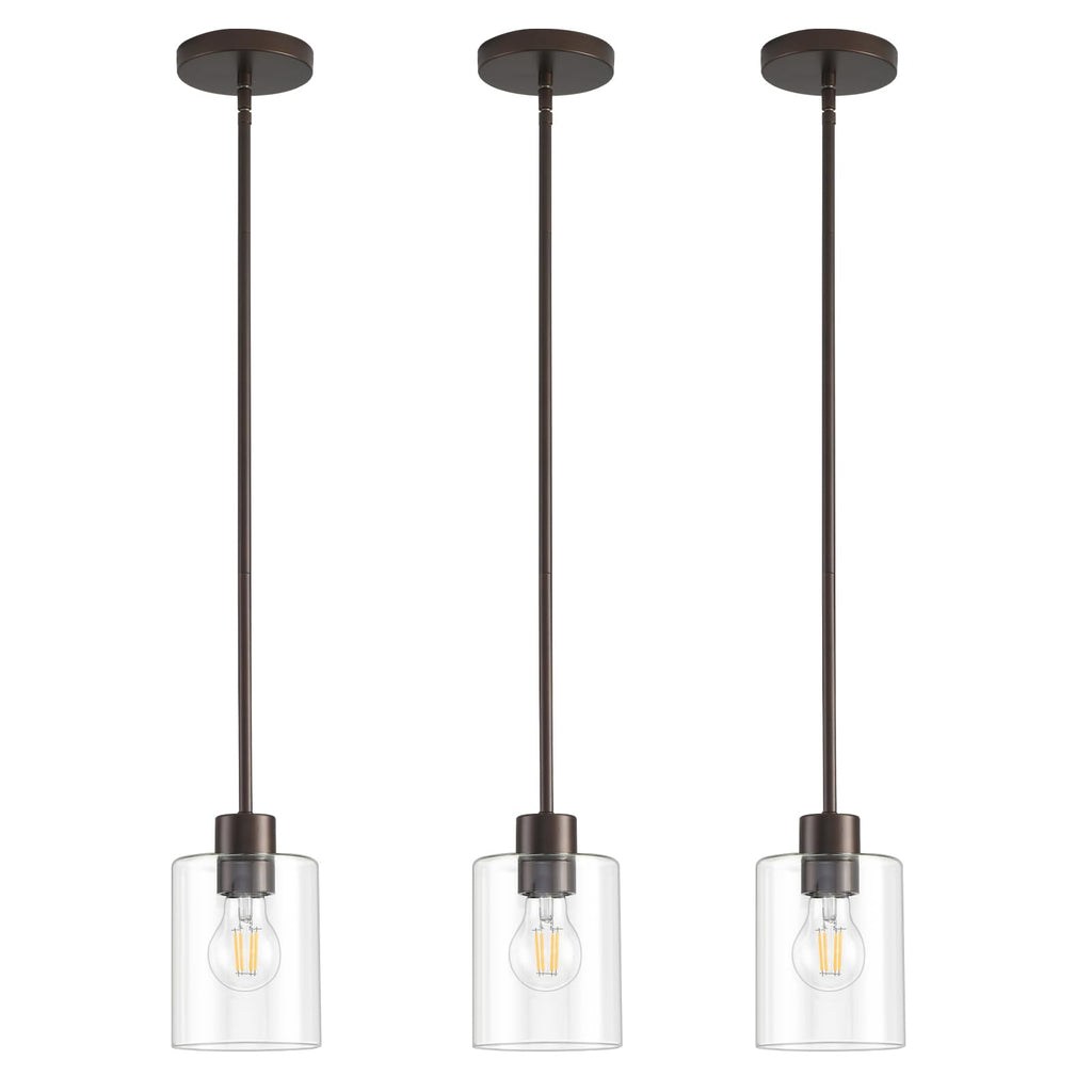 Modern Black Farmhouse Clear Glass Cylinder Pendant Light Fixture,Island Lights for Kitchen,Mini Pendant Lighting for Kitchen Island Decor - 4.75 Inch Shade 58 Inch Cord (Black 2 Pack)