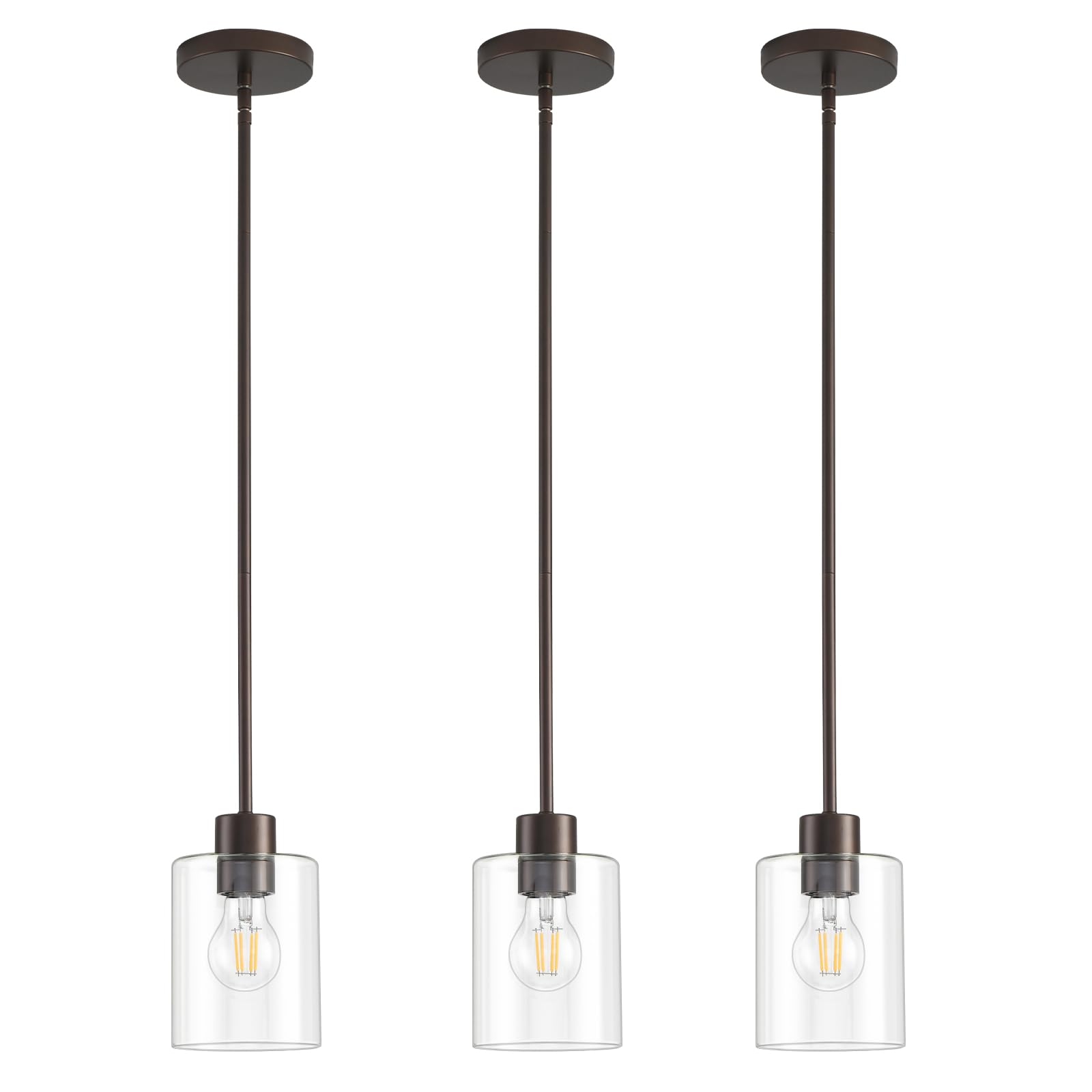 Modern Black Farmhouse Clear Glass Cylinder Pendant Light Fixture,Island Lights for Kitchen,Mini Pendant Lighting for Kitchen Island Decor - 4.75 Inch Shade 58 Inch Cord (Black 2 Pack)