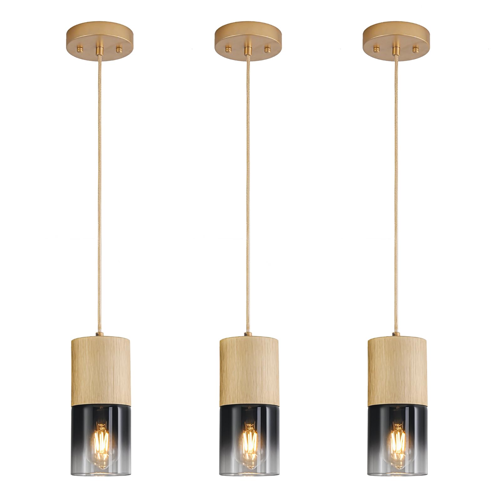 2-Pack Black Pendant Light Fixtures, Adjustable Modern Pendant Lights for Kitchen Island, Industrial Glass Pendant Lights for Dining Table Hallway Bedroom Living Room