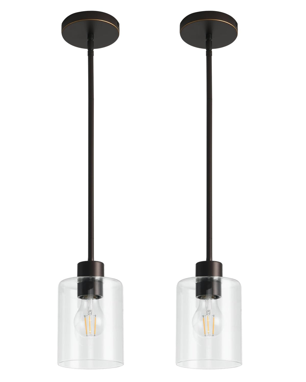 Modern Black Farmhouse Clear Glass Cylinder Pendant Light Fixture,Island Lights for Kitchen,Mini Pendant Lighting for Kitchen Island Decor - 4.75 Inch Shade 58 Inch Cord (Black 2 Pack)