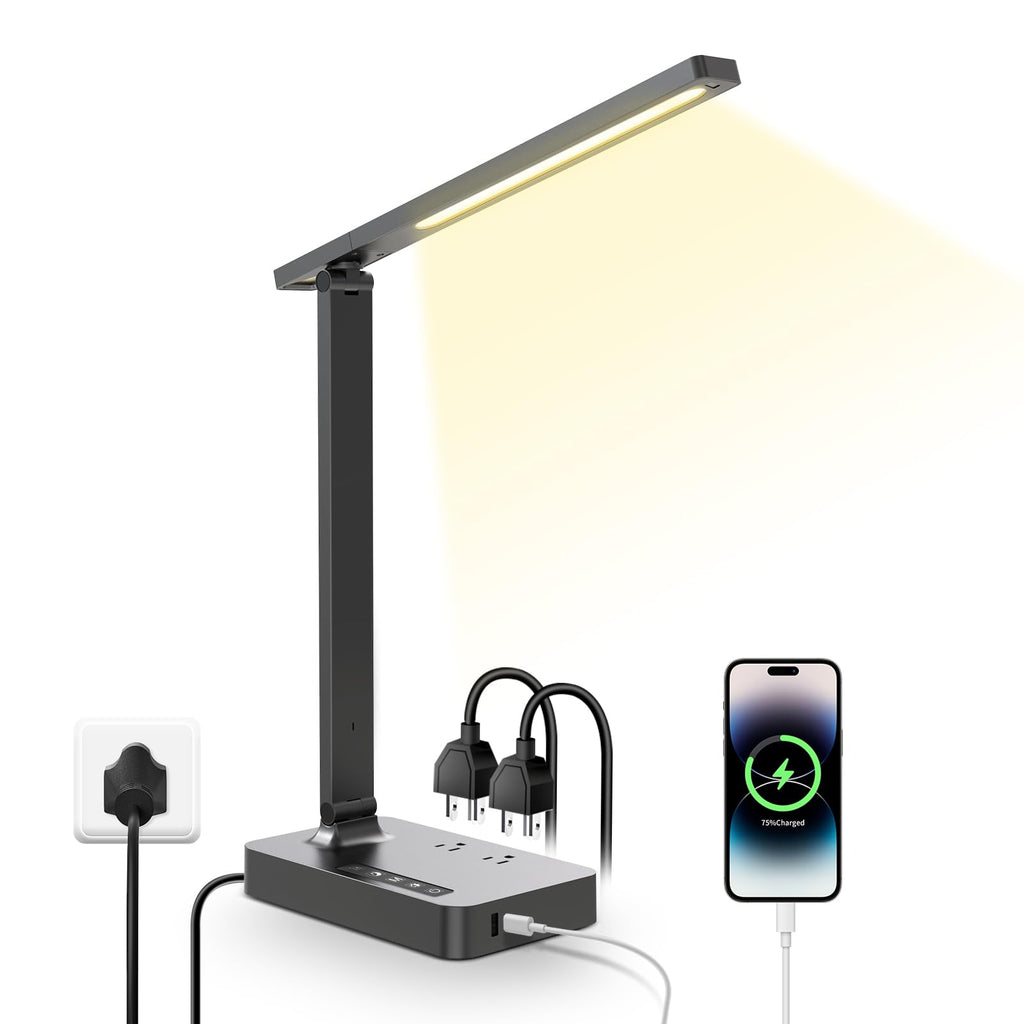 LAOPAO Desk Lamp with Wireless Charger: USB Charging Port, Table Lamp with Clock, Desk Lamps for Home Office College Dorm Room Essentials
