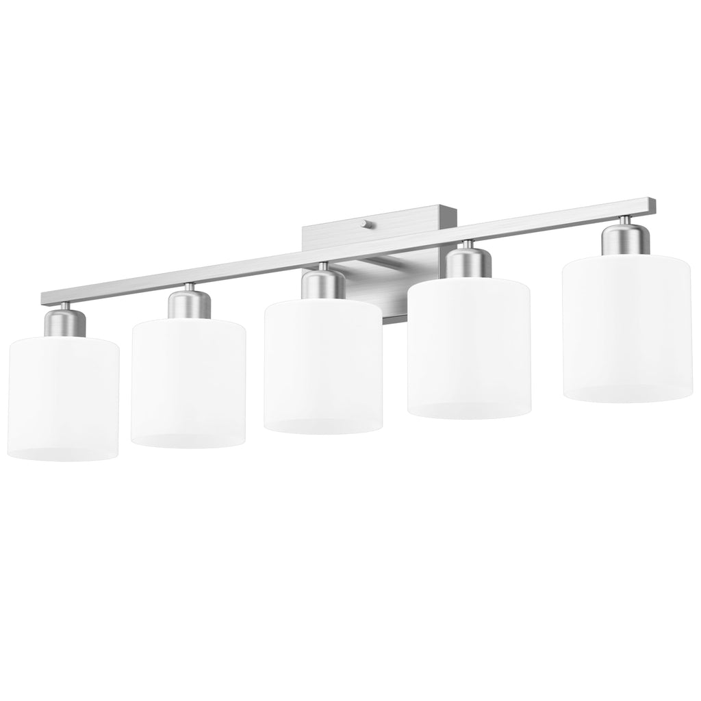 Bathroom Light Fixtures Over Mirror Brushed Nickel, Rustproof 3-Light Bathroom Vanity Lights, 18 Inches Modern Wall Sconces E26 Base, Milky White Glass Shades, Bulbs Not Included