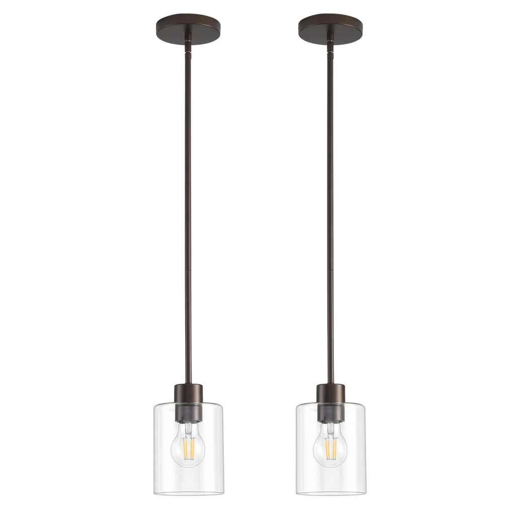 Modern Black Farmhouse Clear Glass Cylinder Pendant Light Fixture,Island Lights for Kitchen,Mini Pendant Lighting for Kitchen Island Decor - 4.75 Inch Shade 58 Inch Cord (Black 2 Pack)