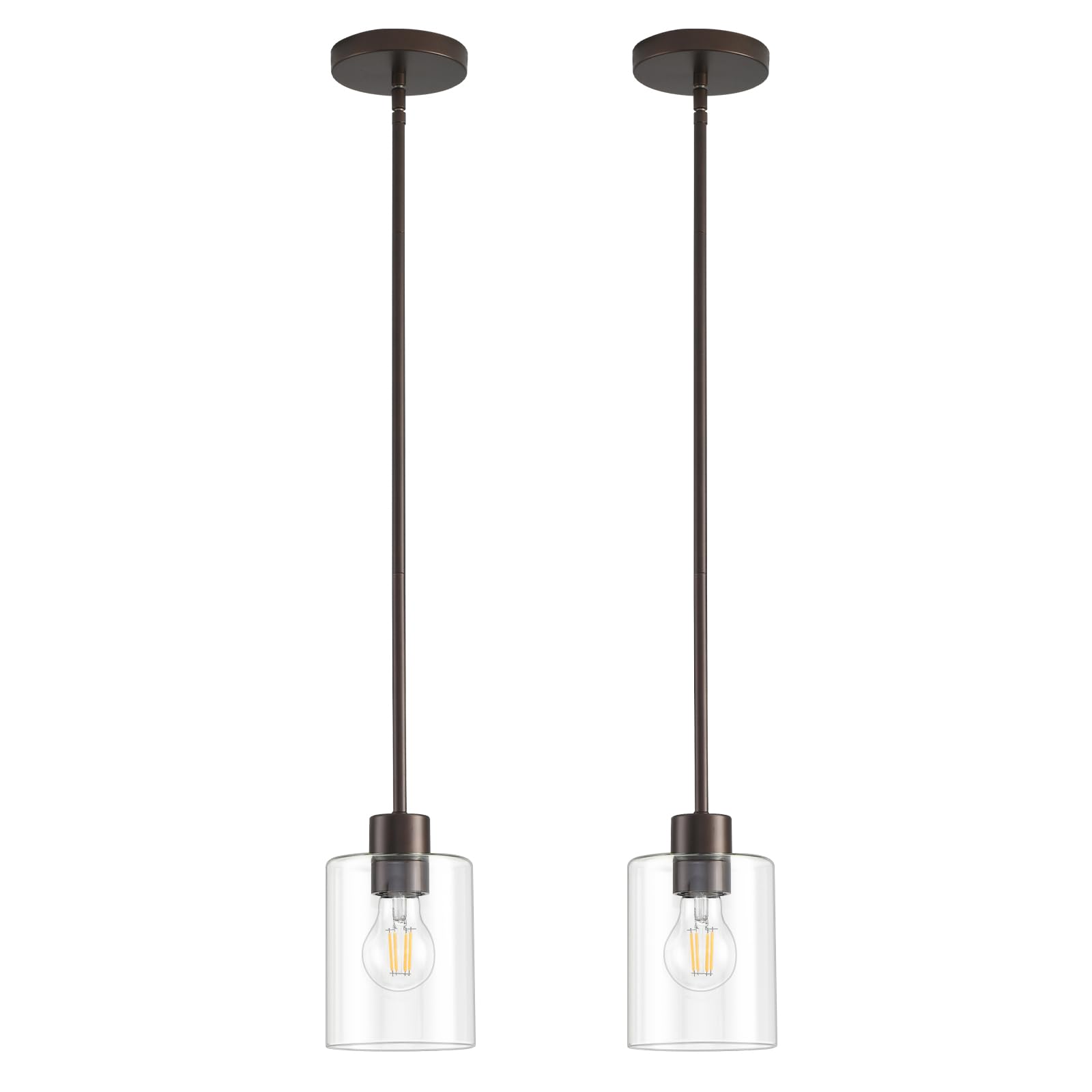 Modern Black Farmhouse Clear Glass Cylinder Pendant Light Fixture,Island Lights for Kitchen,Mini Pendant Lighting for Kitchen Island Decor - 4.75 Inch Shade 58 Inch Cord (Black 2 Pack)