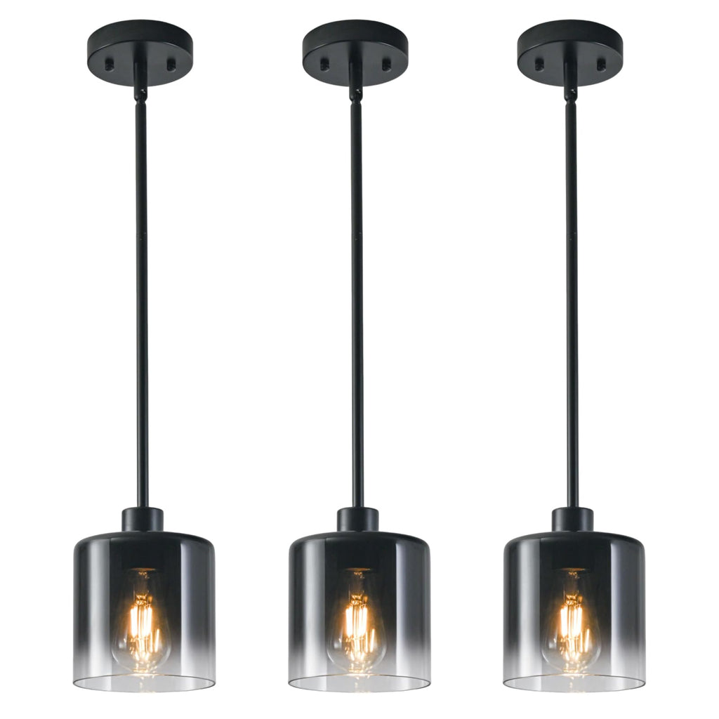 2-Pack Black Pendant Light Fixtures, Adjustable Modern Pendant Lights for Kitchen Island, Industrial Glass Pendant Lights for Dining Table Hallway Bedroom Living Room