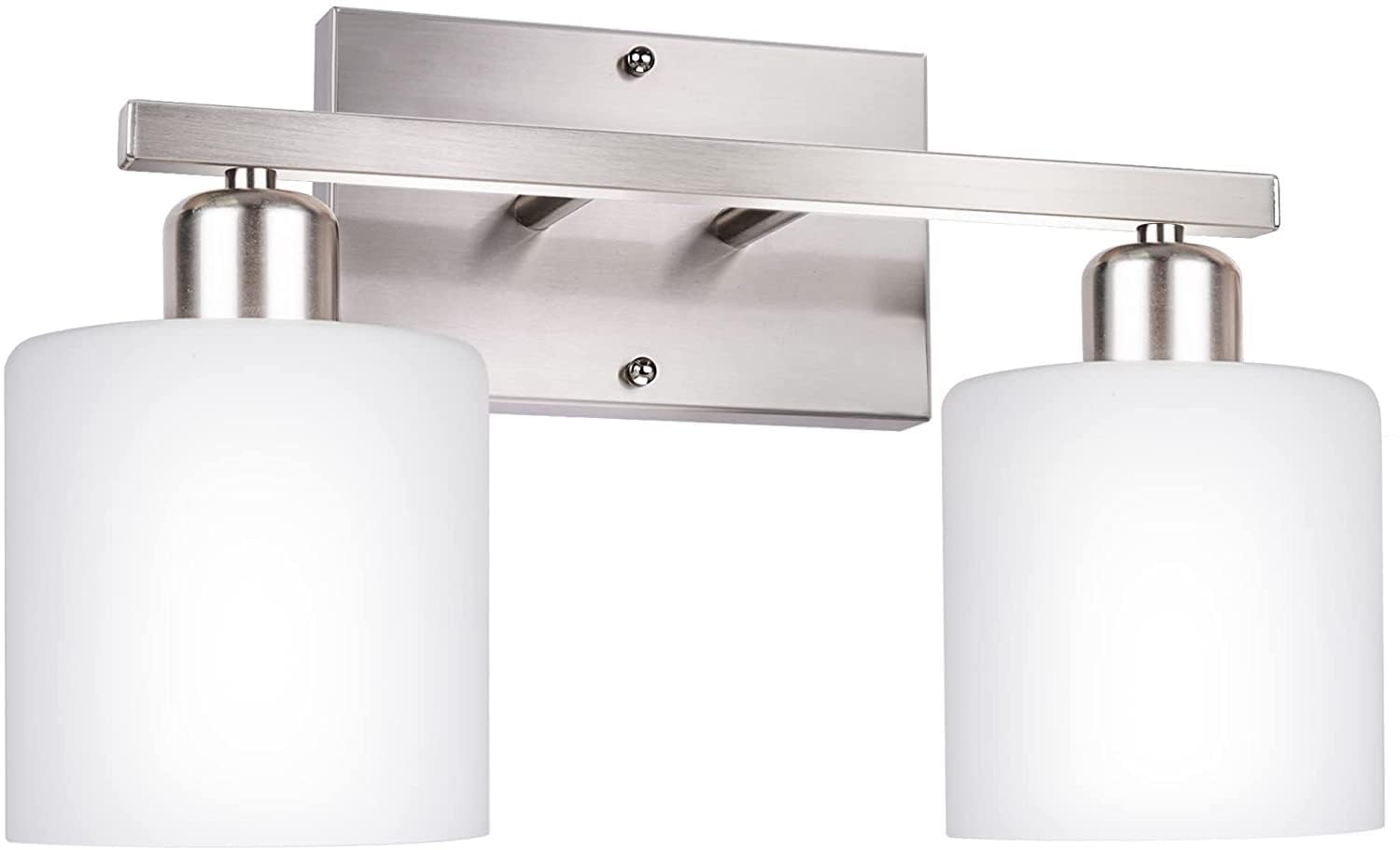 Bathroom Light Fixtures Over Mirror Brushed Nickel, Rustproof 3-Light Bathroom Vanity Lights, 18 Inches Modern Wall Sconces E26 Base, Milky White Glass Shades, Bulbs Not Included