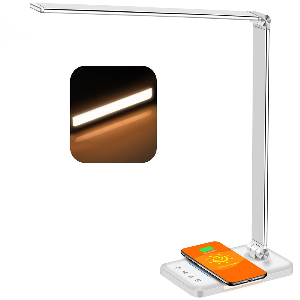AFROG 8-in-1 LED Desk Lamp with 10W Fast Wireless Charger,USB Charging Port,Desk Lamps for Home Office,5 Color Mode 7 Brightness Desk Light Night Light,40Min Timer, Reading Table Lamp for Bedroom