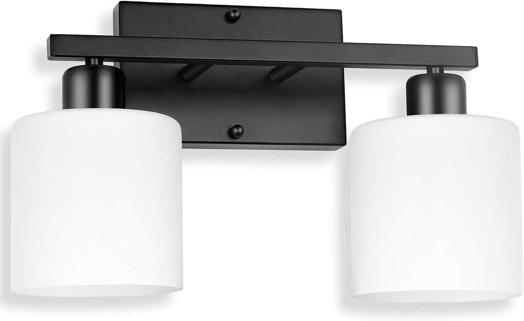 Bathroom Light Fixtures Over Mirror Brushed Nickel, Rustproof 3-Light Bathroom Vanity Lights, 18 Inches Modern Wall Sconces E26 Base, Milky White Glass Shades, Bulbs Not Included