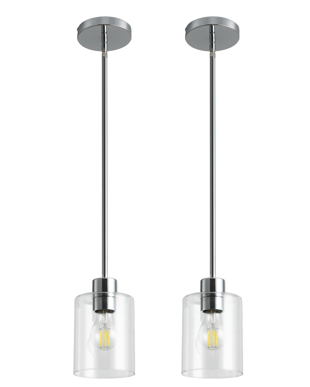 Modern Black Farmhouse Clear Glass Cylinder Pendant Light Fixture,Island Lights for Kitchen,Mini Pendant Lighting for Kitchen Island Decor - 4.75 Inch Shade 58 Inch Cord (Black 2 Pack)