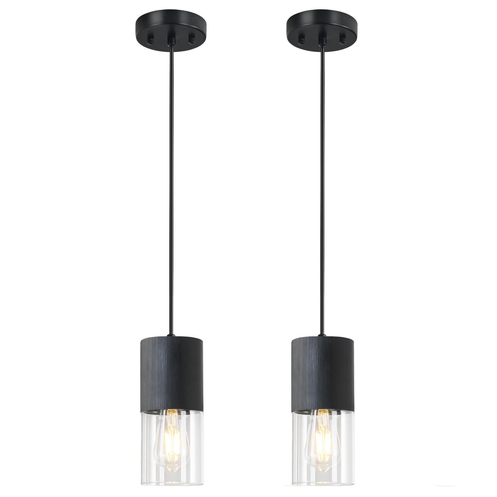 2-Pack Black Pendant Light Fixtures, Adjustable Modern Pendant Lights for Kitchen Island, Industrial Glass Pendant Lights for Dining Table Hallway Bedroom Living Room
