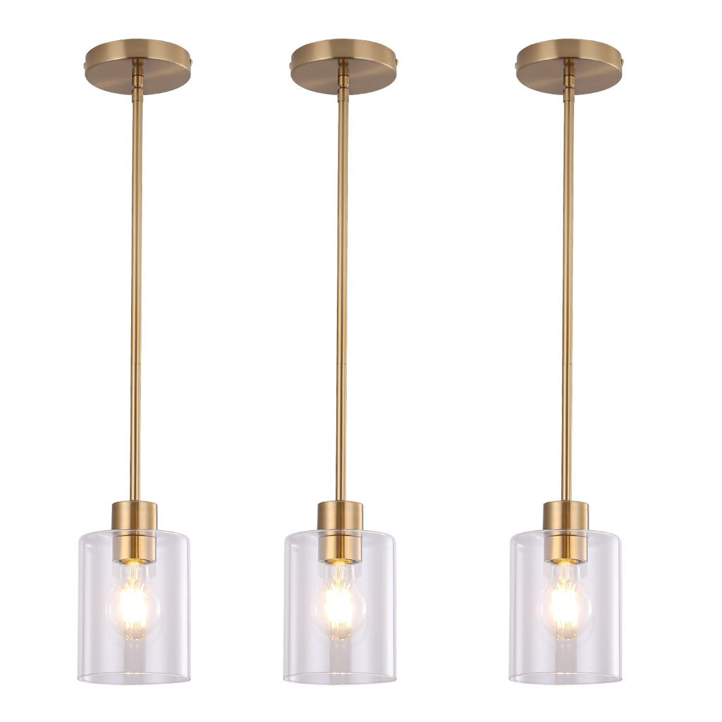 Modern Black Farmhouse Clear Glass Cylinder Pendant Light Fixture,Island Lights for Kitchen,Mini Pendant Lighting for Kitchen Island Decor - 4.75 Inch Shade 58 Inch Cord (Black 2 Pack)