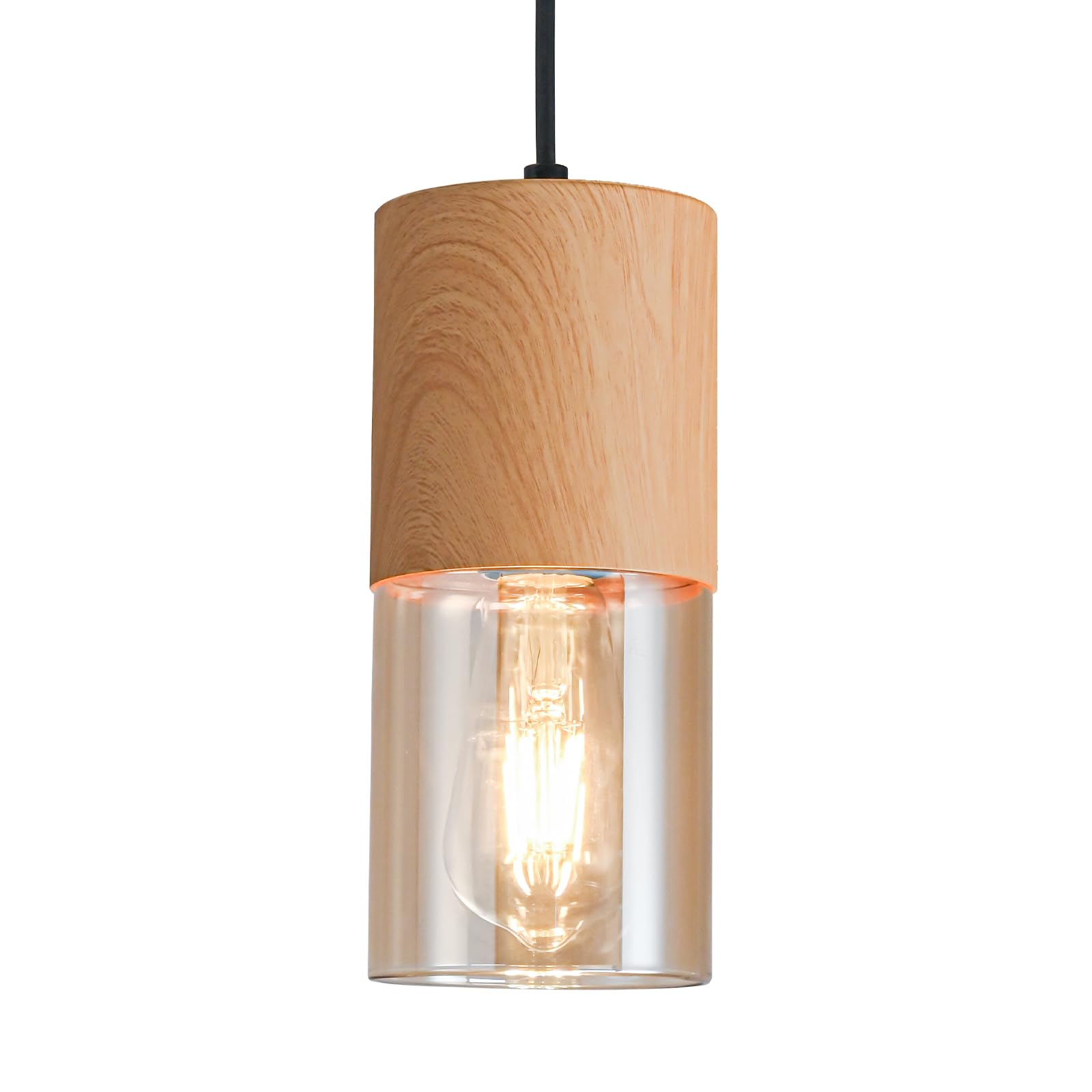 2-Pack Black Pendant Light Fixtures, Adjustable Modern Pendant Lights for Kitchen Island, Industrial Glass Pendant Lights for Dining Table Hallway Bedroom Living Room
