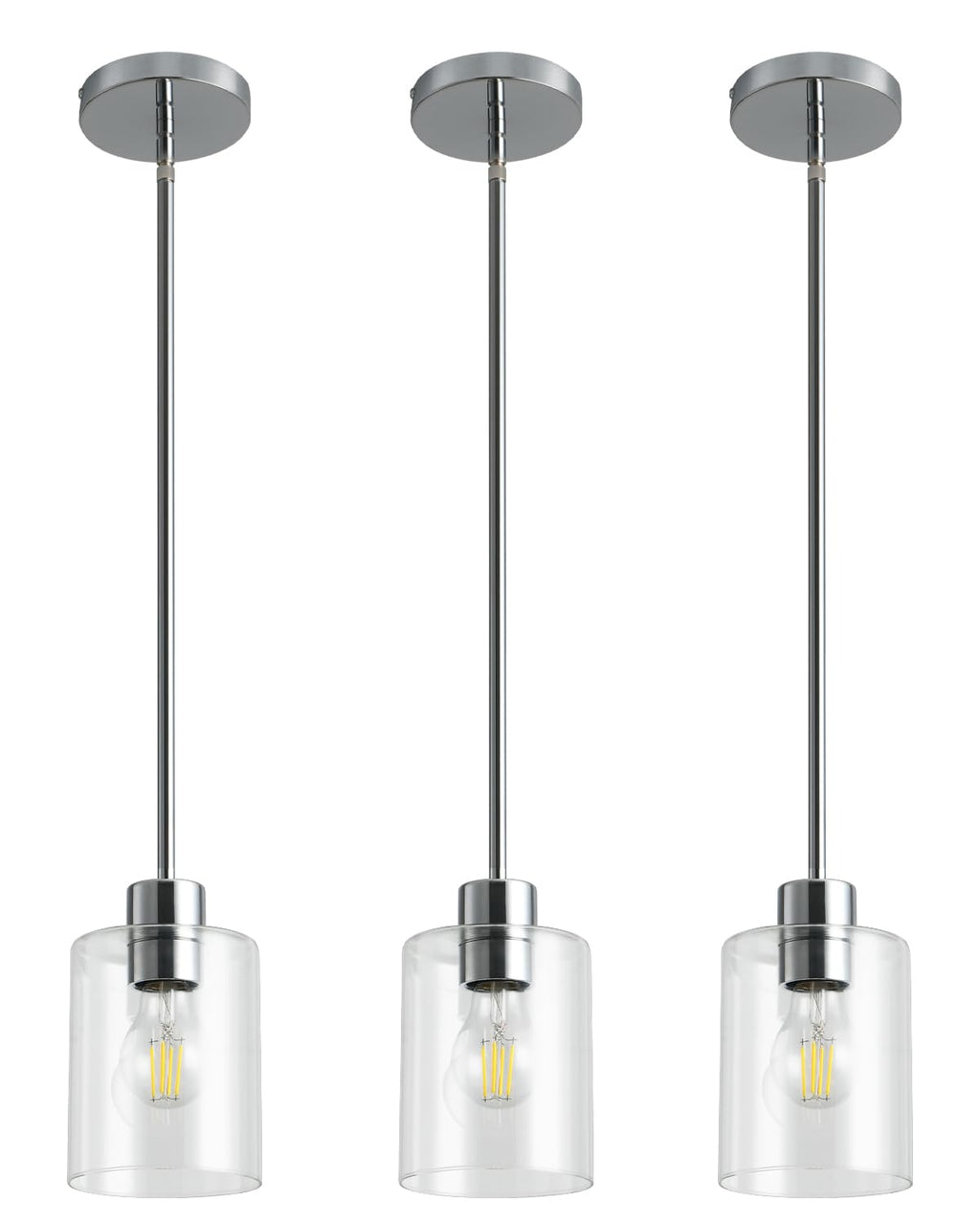Modern Black Farmhouse Clear Glass Cylinder Pendant Light Fixture,Island Lights for Kitchen,Mini Pendant Lighting for Kitchen Island Decor - 4.75 Inch Shade 58 Inch Cord (Black 2 Pack)