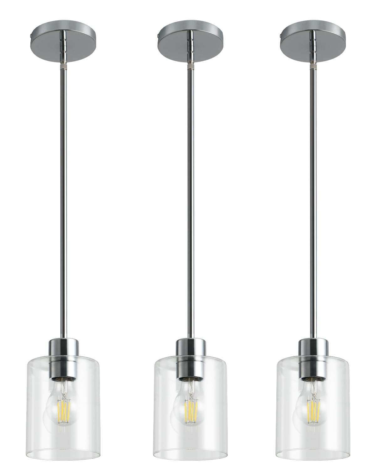 Modern Black Farmhouse Clear Glass Cylinder Pendant Light Fixture,Island Lights for Kitchen,Mini Pendant Lighting for Kitchen Island Decor - 4.75 Inch Shade 58 Inch Cord (Black 2 Pack)