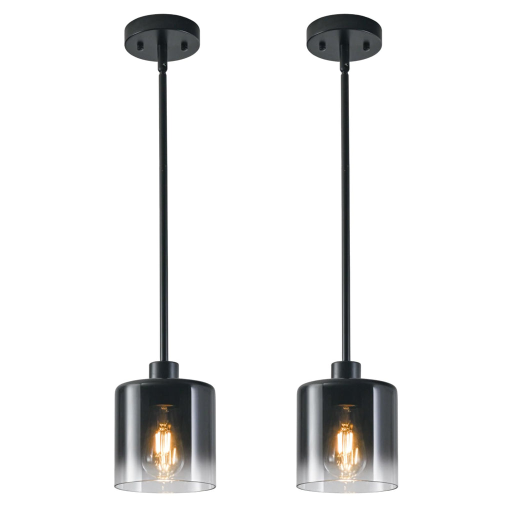 2-Pack Black Pendant Light Fixtures, Adjustable Modern Pendant Lights for Kitchen Island, Industrial Glass Pendant Lights for Dining Table Hallway Bedroom Living Room