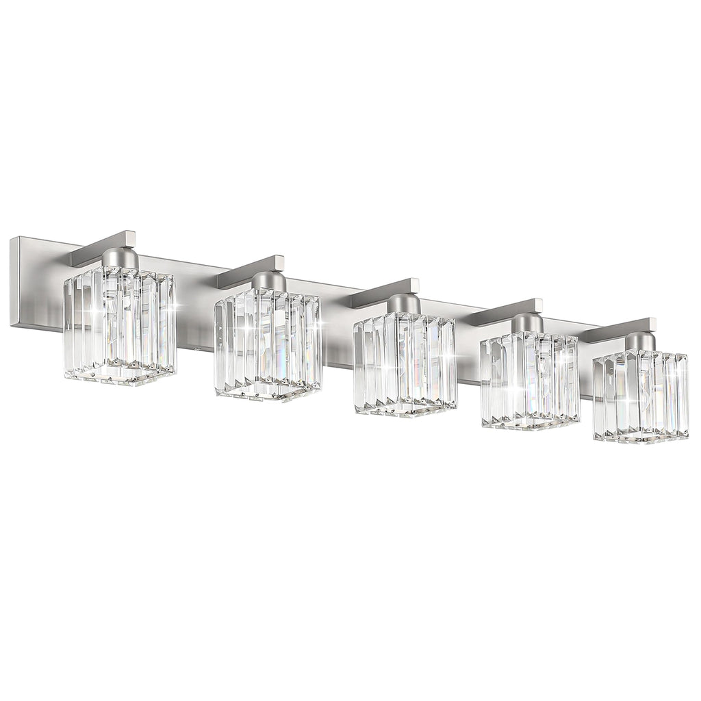 Brushed Nickel 3-Light Crystal Bathroom Vanity Light Fixture (Bulb Not Included)