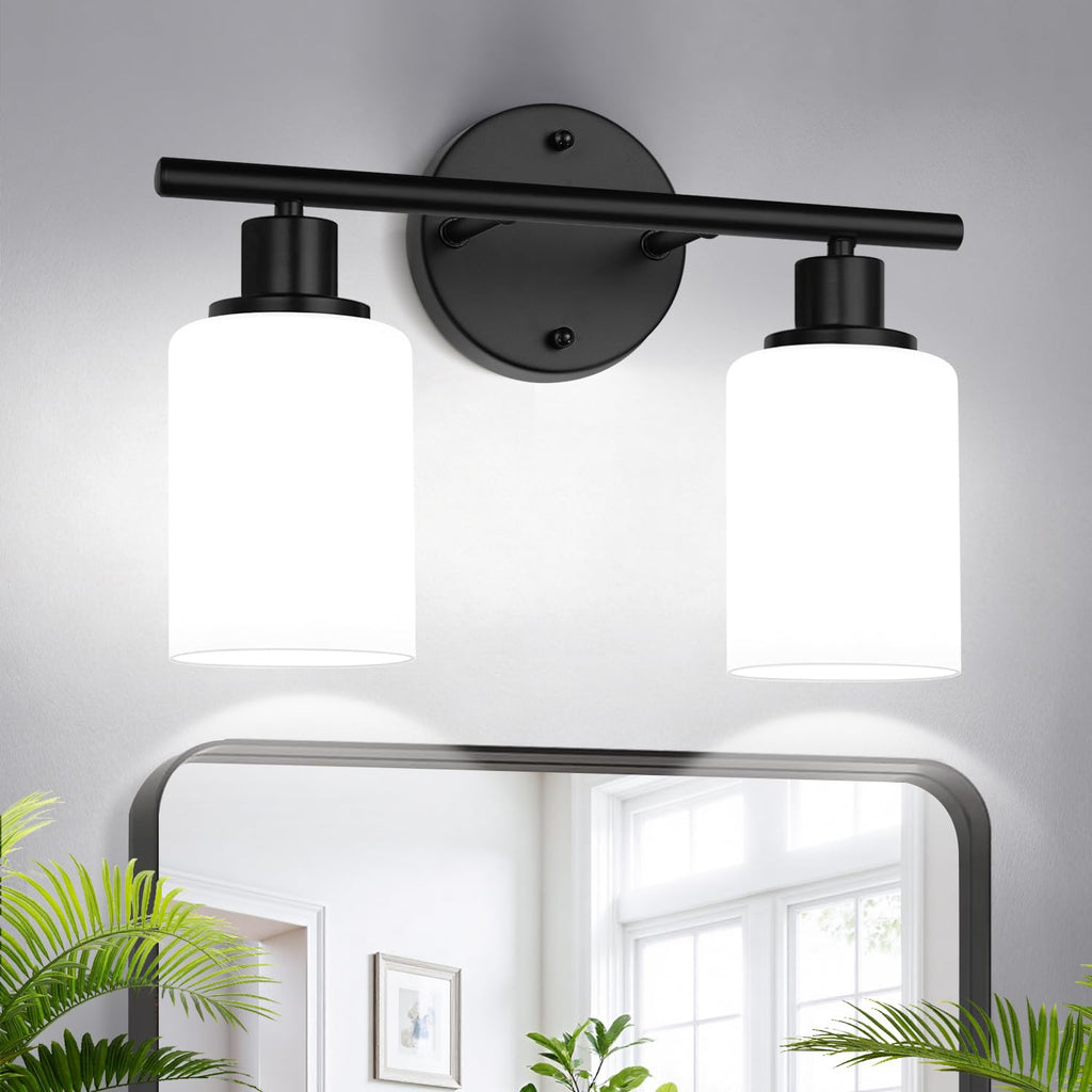 Zarbitta 3-Light Bathroom Light Fixtures, Brushed Nickel Vanity Light, Farmhouse Wall Lights with Milky White Frosted Glass Shades, Bathroom Wall Lamp for Mirror Kitchen Bedroom Hallway Living Room