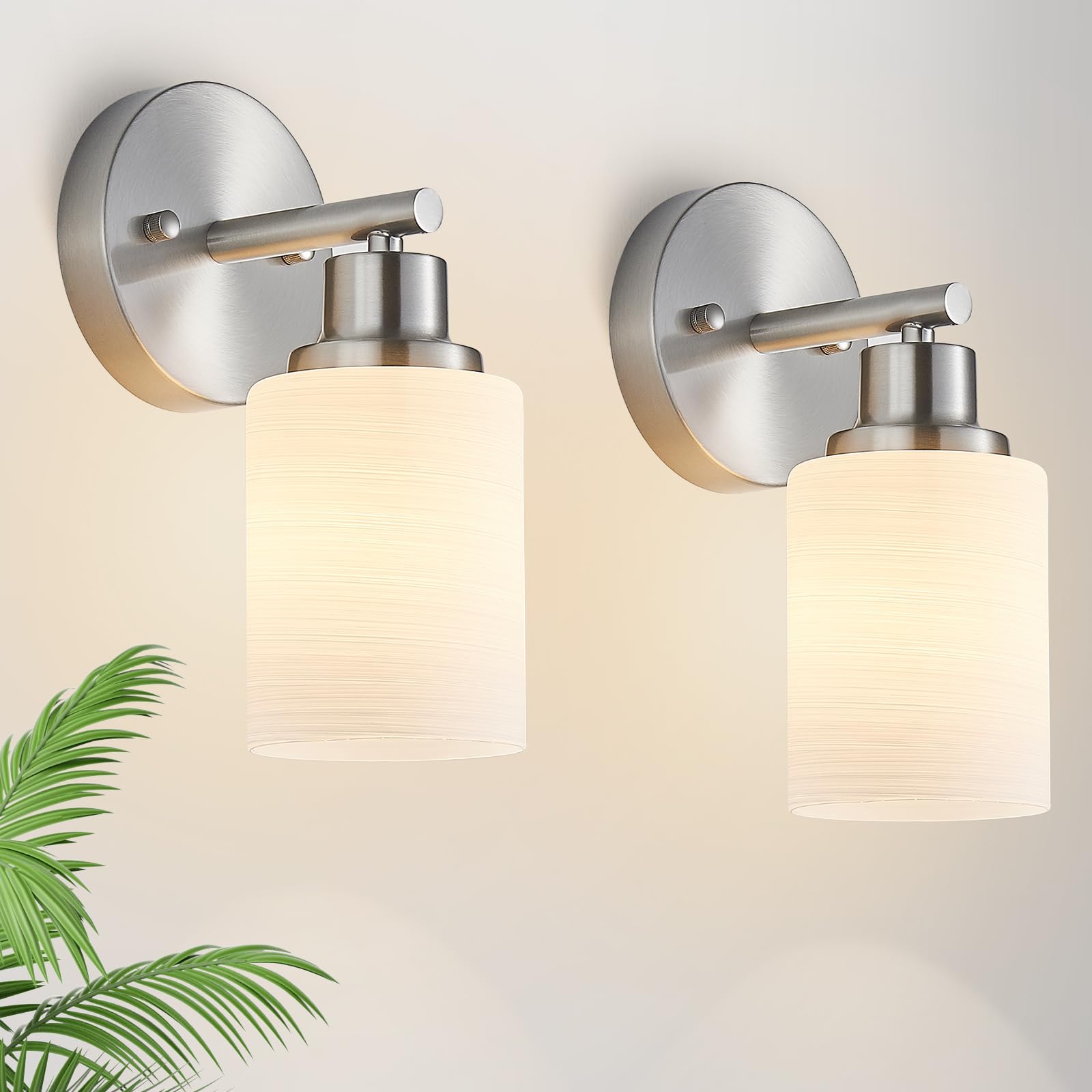 4-Light Brushed Nickel Vanity Lights for Mirror, Bathroom Light Fixtures with Textured Milky White Glass Shade, Modern Kitchen Light Fixtures Wall Sconce Light - E26 Base