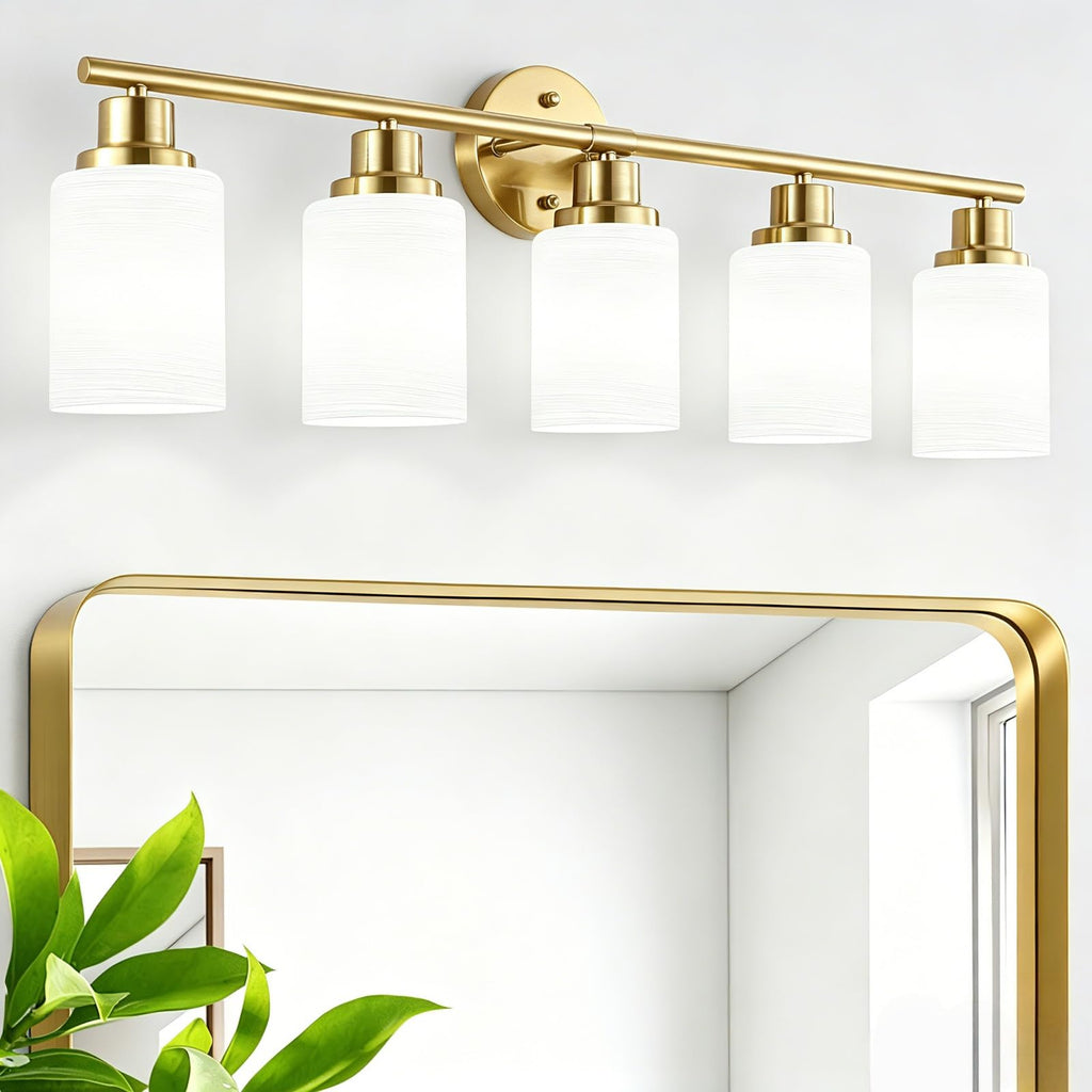 4-Light Brushed Nickel Vanity Lights for Mirror, Bathroom Light Fixtures with Textured Milky White Glass Shade, Modern Kitchen Light Fixtures Wall Sconce Light - E26 Base