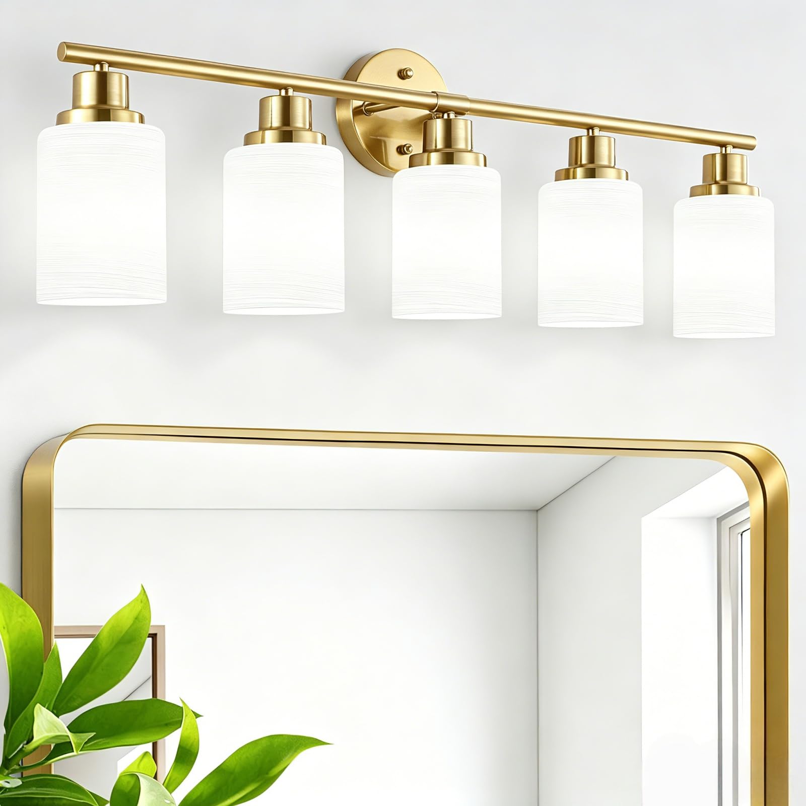 4-Light Brushed Nickel Vanity Lights for Mirror, Bathroom Light Fixtures with Textured Milky White Glass Shade, Modern Kitchen Light Fixtures Wall Sconce Light - E26 Base