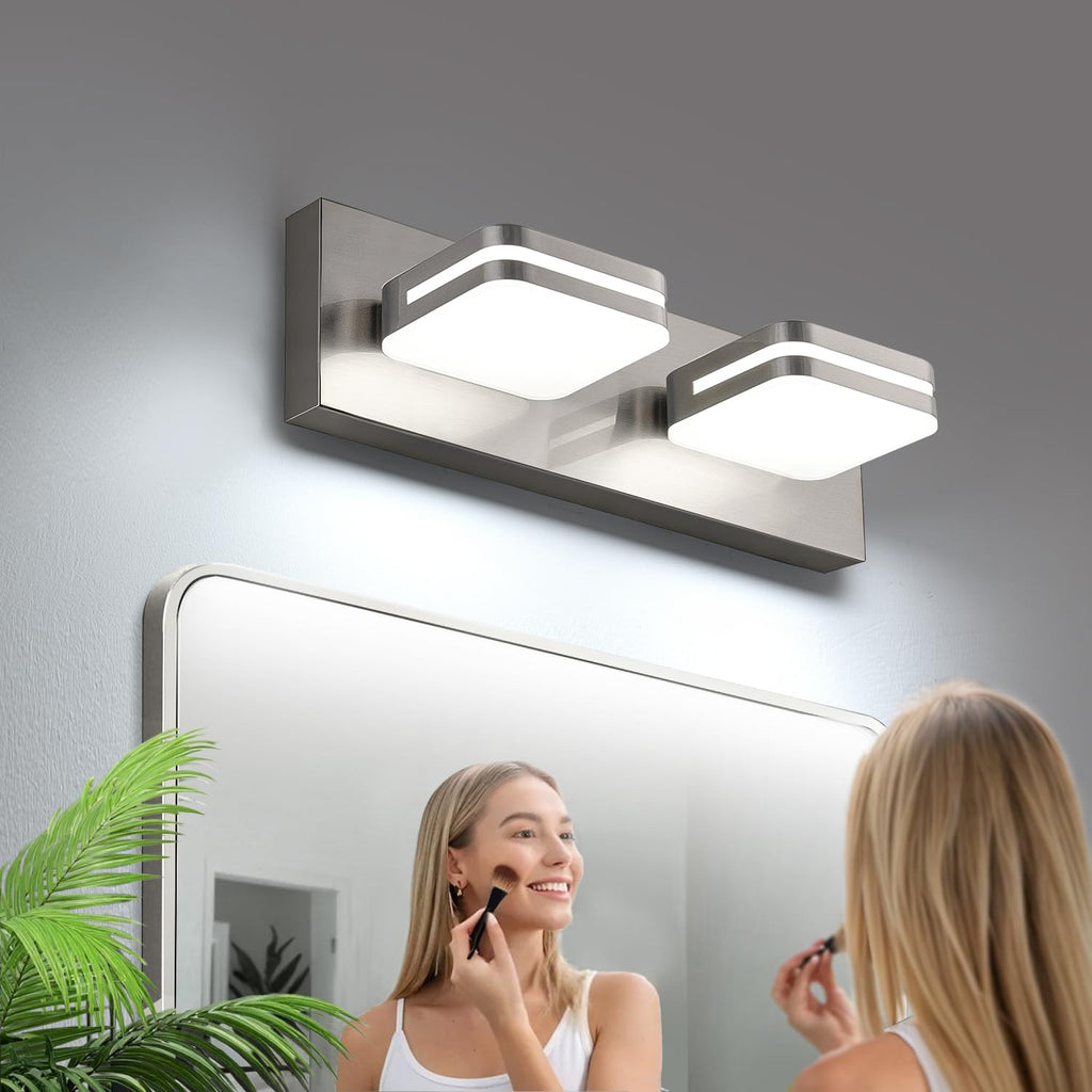 360° Rotate LED Bathroom Vanity Light Fixtures, 1300LM Acrylic Brushed Nickel Vanity Lights for Bathroom, Modern Wall Lighting Fixtures Over Mirror Kitchen Living Hallway (Natural White Light 5000K)