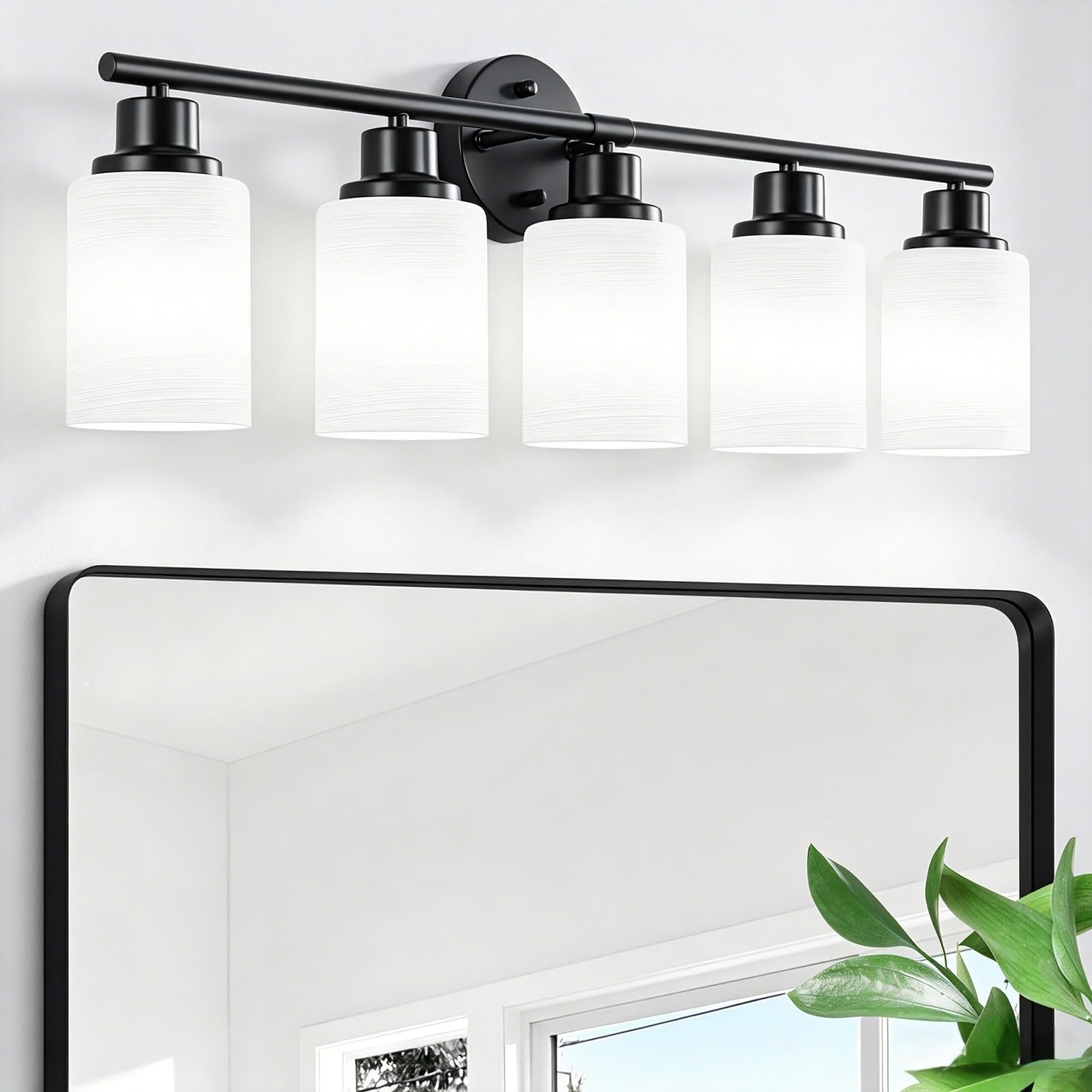 4-Light Brushed Nickel Vanity Lights for Mirror, Bathroom Light Fixtures with Textured Milky White Glass Shade, Modern Kitchen Light Fixtures Wall Sconce Light - E26 Base