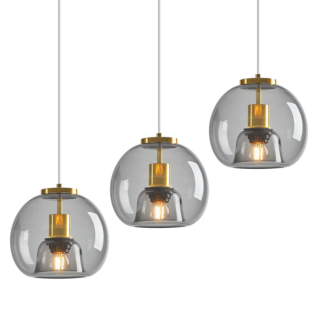 Mirror Smoke Gray Glass Pendant Lights Kitchen Island 2 Pack 7.87" Glass Globe Pendant Light Black Hanging Light Fixture Modern Pendant Lighting for Kitchen Island Bedroom Dining Room