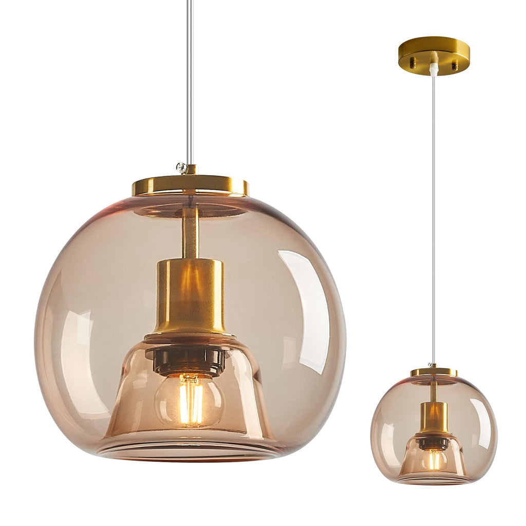 Mirror Smoke Gray Glass Pendant Lights Kitchen Island 2 Pack 7.87" Glass Globe Pendant Light Black Hanging Light Fixture Modern Pendant Lighting for Kitchen Island Bedroom Dining Room