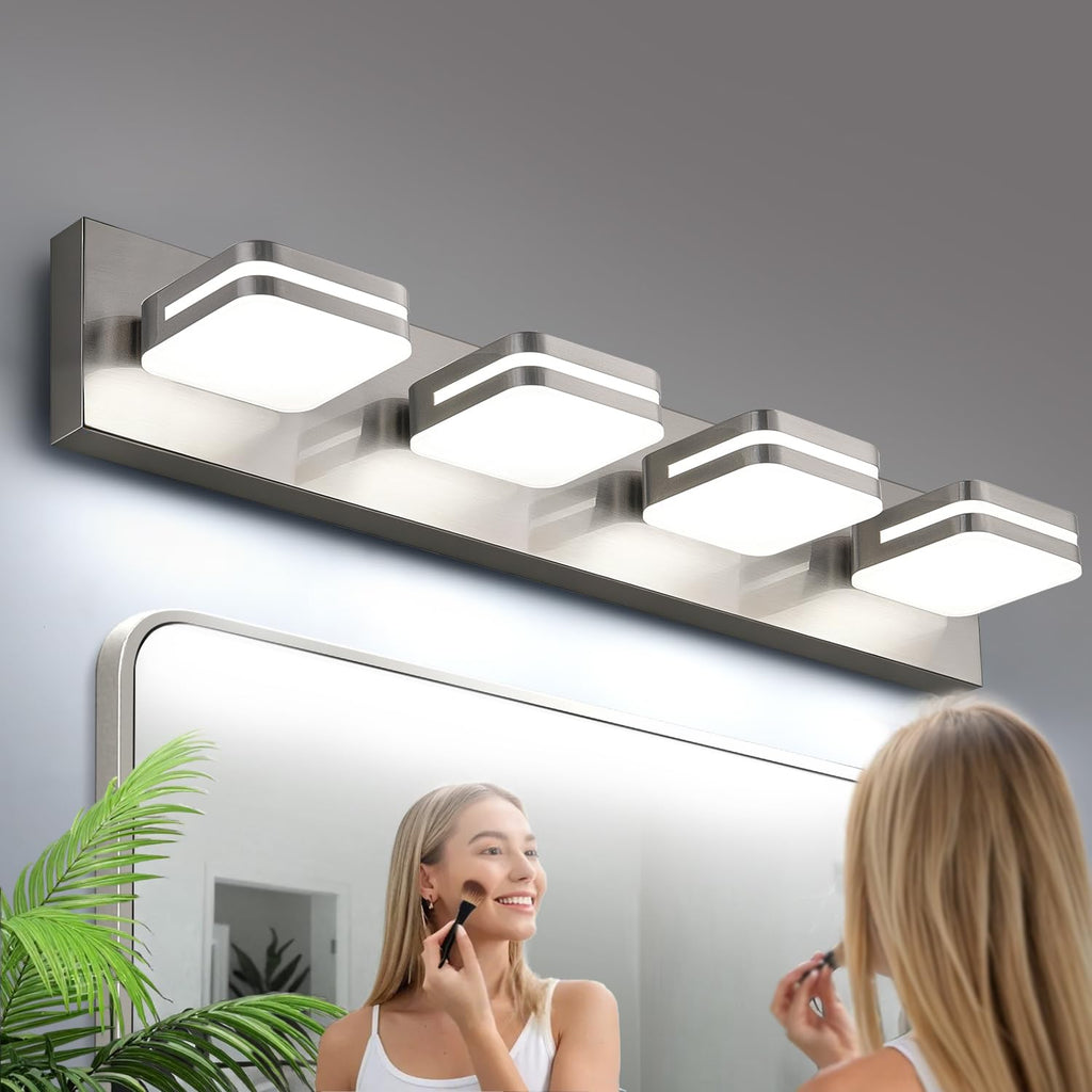 360° Rotate LED Bathroom Vanity Light Fixtures, 1300LM Acrylic Brushed Nickel Vanity Lights for Bathroom, Modern Wall Lighting Fixtures Over Mirror Kitchen Living Hallway (Natural White Light 5000K)