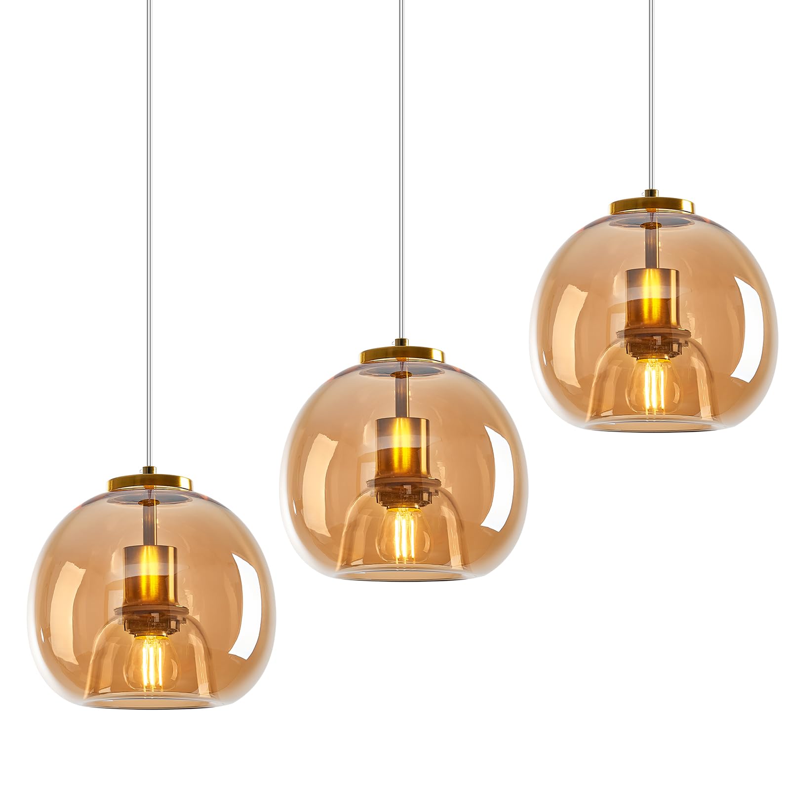 Mirror Smoke Gray Glass Pendant Lights Kitchen Island 2 Pack 7.87" Glass Globe Pendant Light Black Hanging Light Fixture Modern Pendant Lighting for Kitchen Island Bedroom Dining Room