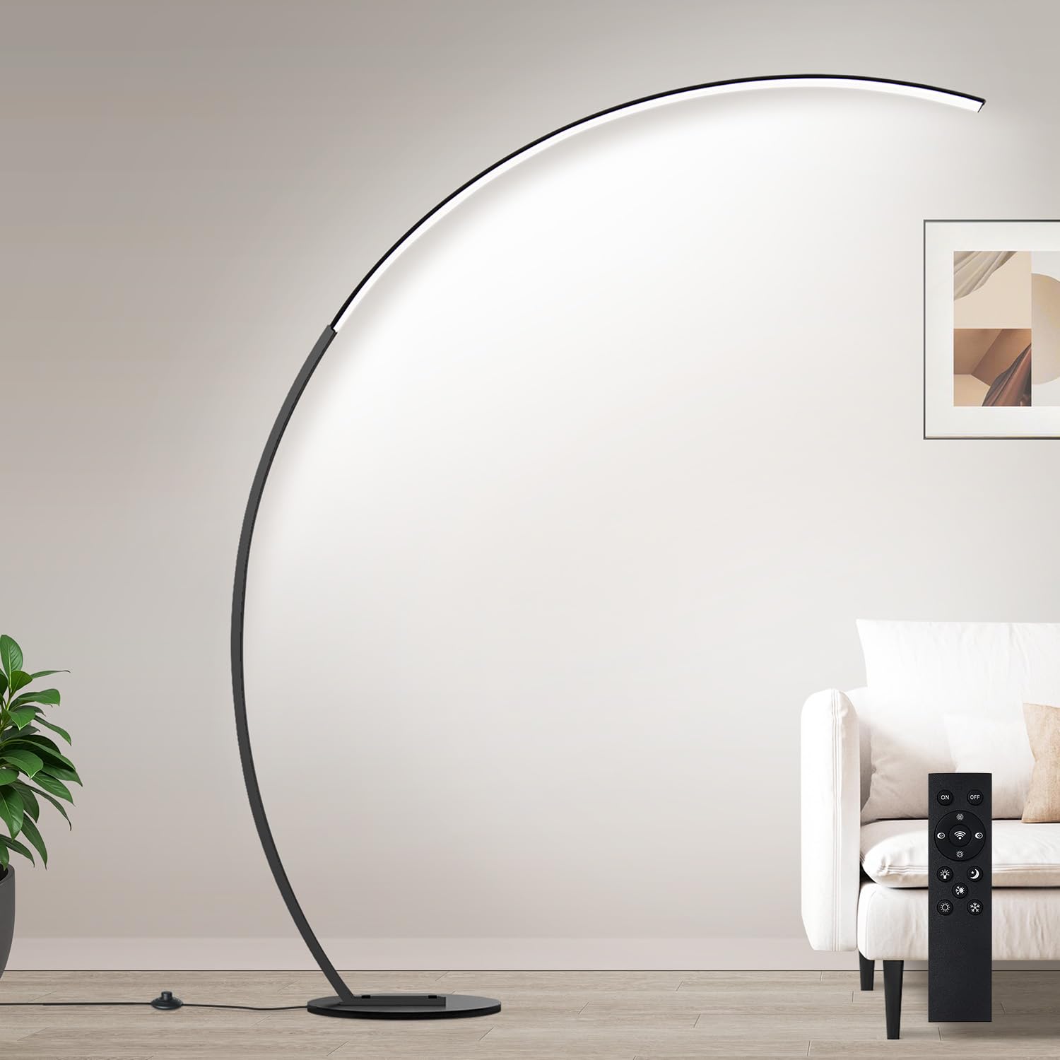 RGB Floor Lamp with 3 Color Temperatures, Ultra Bright 1800LM Smart Arc LED Floor Lamp with Remote Control, Music Sync, Scene Modes, Modern Standing Tall Lamp for Bedroom Living Room Gaming Rooms