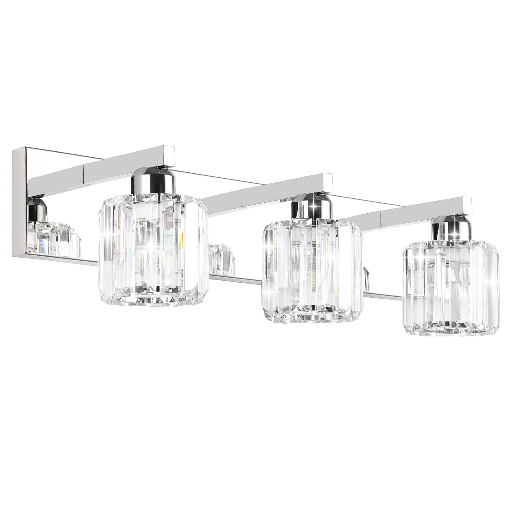 Brushed Nickel 3-Light Crystal Bathroom Vanity Light Fixture (Bulb Not Included)